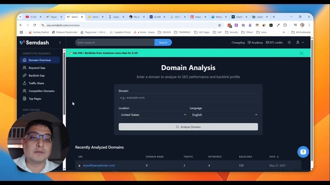 Semdash domain analysis and keyword discovery dashboard